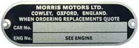 Sprite/Midget Late Minor / early Morris Mini vin chassis number plate tag